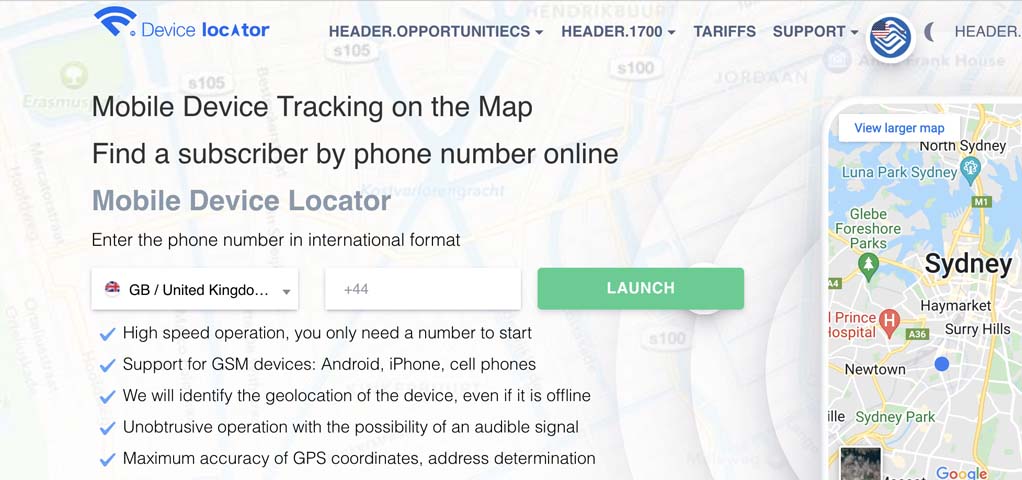 Anwendung zum Suchen und Finden von Handys auf Karten | Device-Locator